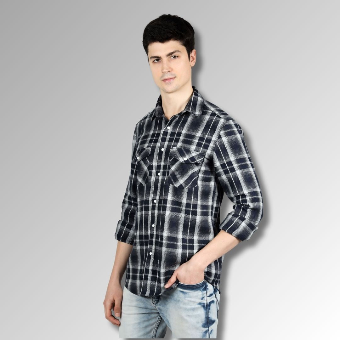 Navy Blue checks shirt for men