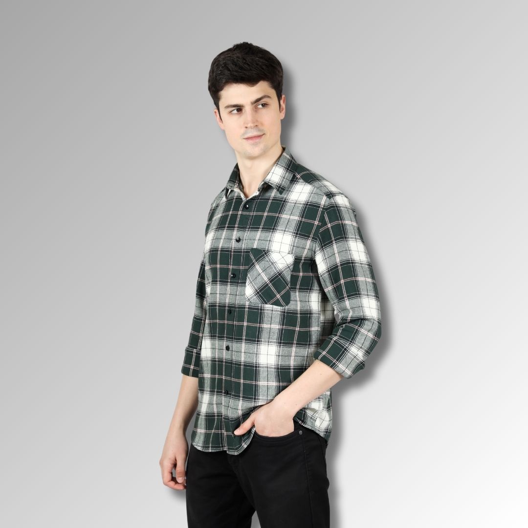Green Flannel slim fit mens Shirt
