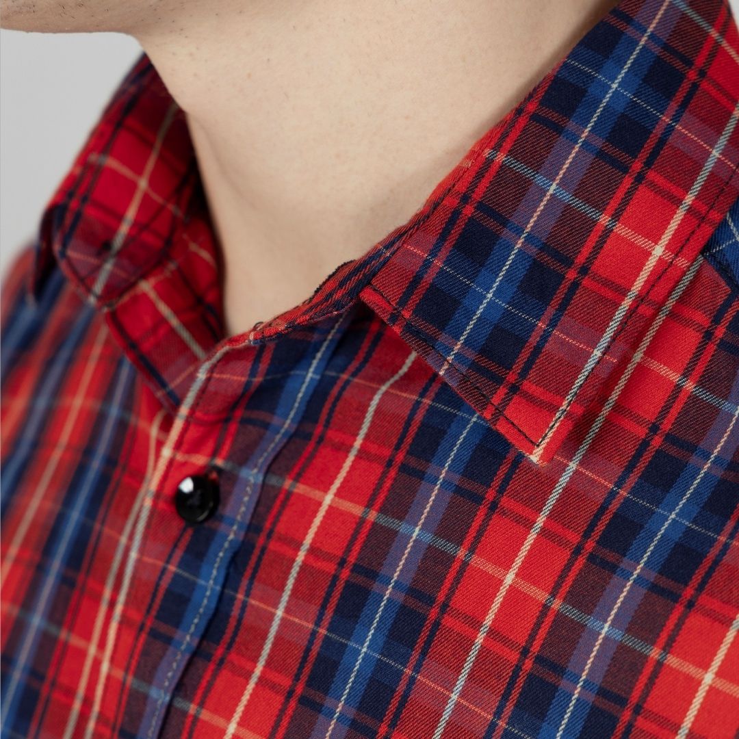Close Up of Red  Checks Shirt for  Men