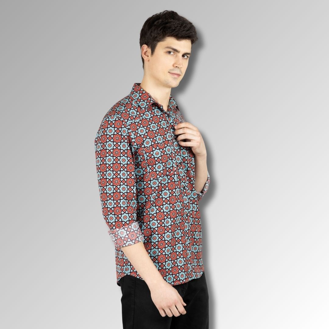 Green Printed Mens Shirt