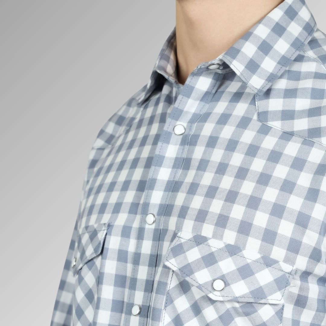 Close Up of Grey Checks Shirt for Men