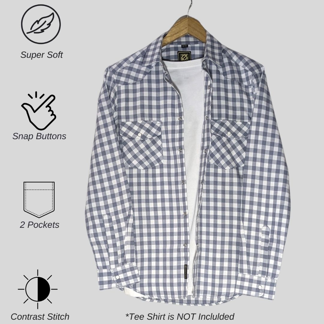 Grey Checks Shirt with white tee shirt Inside