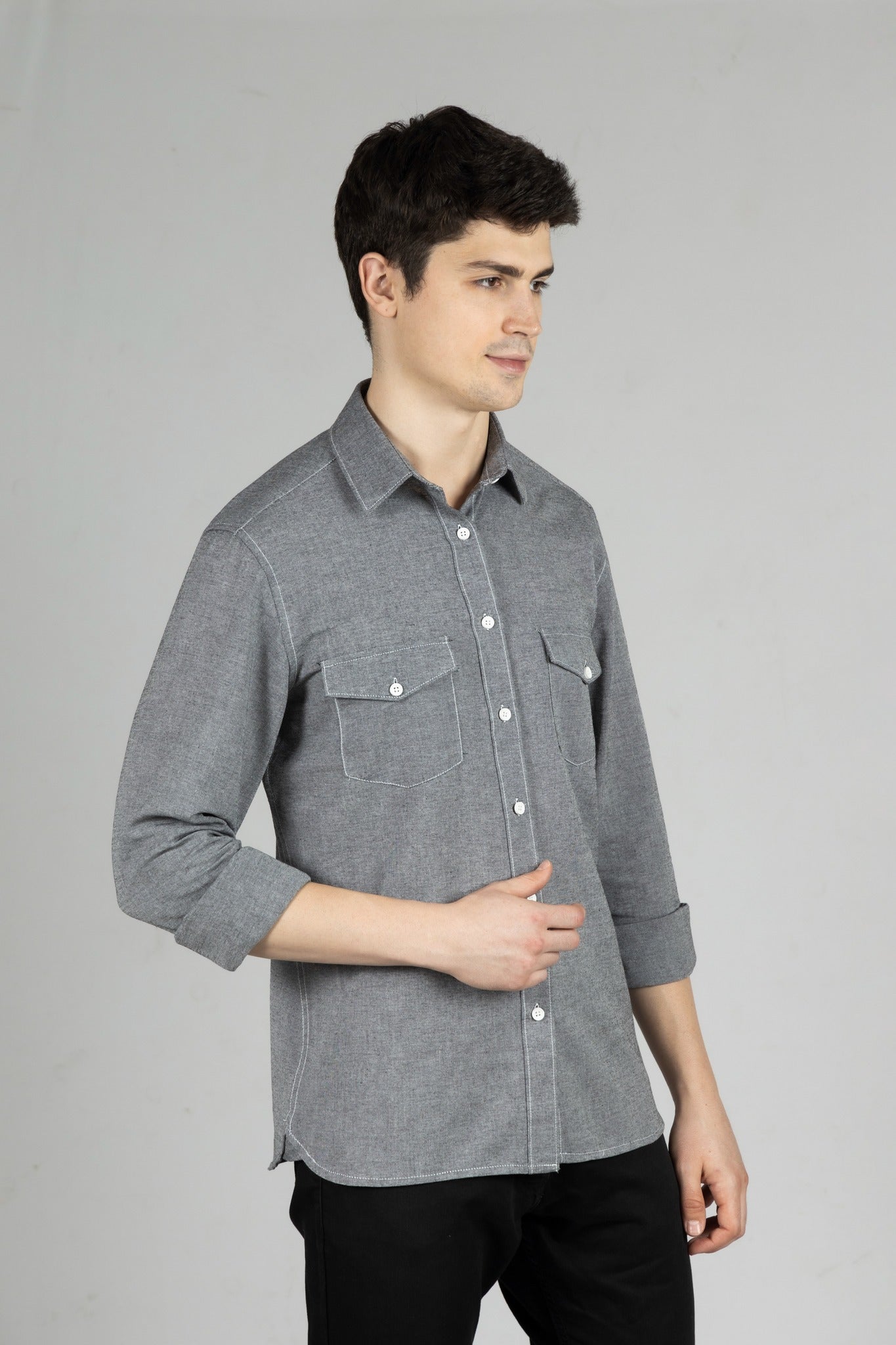 Buy Online Grey Regular Fit Men's Oxford Shirt