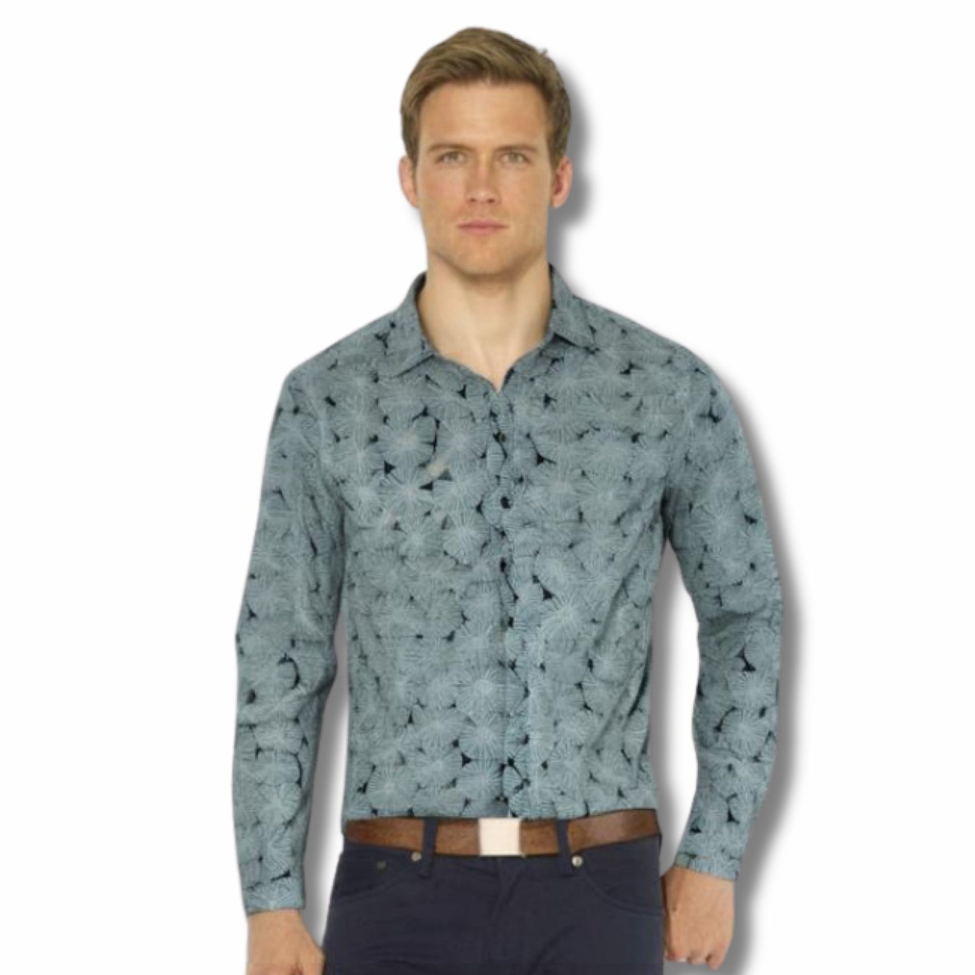 Blue floral printed shirt for men