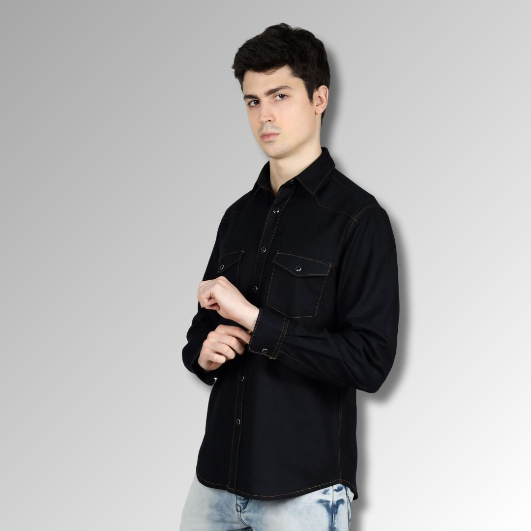 Black Double Pocket  mens Shirt 