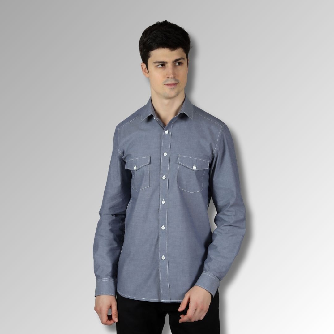 Buy Online Blue Chambray Men's Shirt | OZMOD