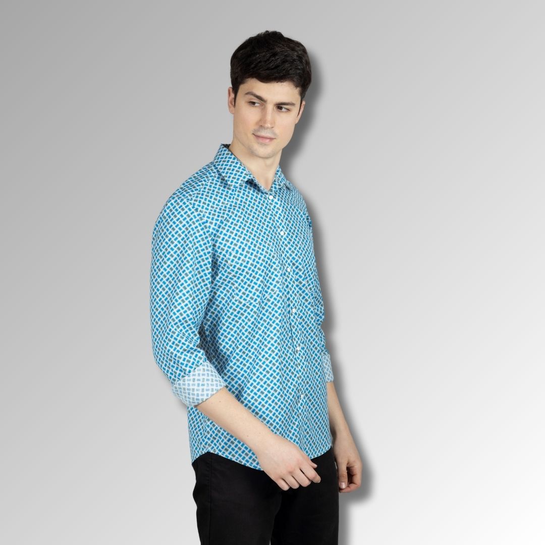 Blue Printed Mens  Shirt