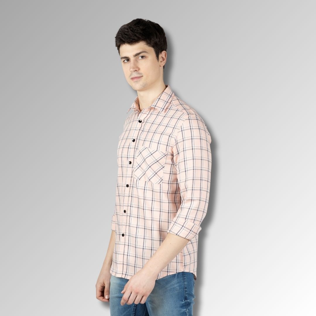 Peach Checks Mens  Shirt