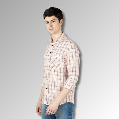 Peach Checks Mens  Shirt