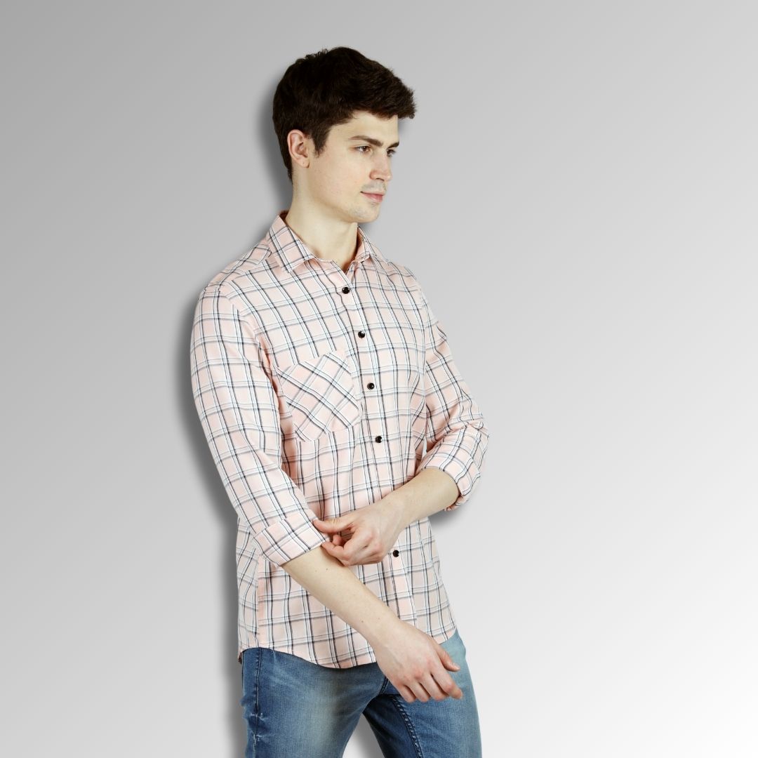 Light Pink Checks  slim fit mens Shirt