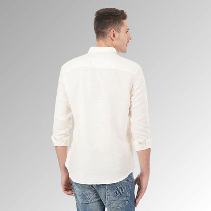 Off White Contrast Men Shirt in Cotton with Full Sleeves & Single Pocket - OZMOD