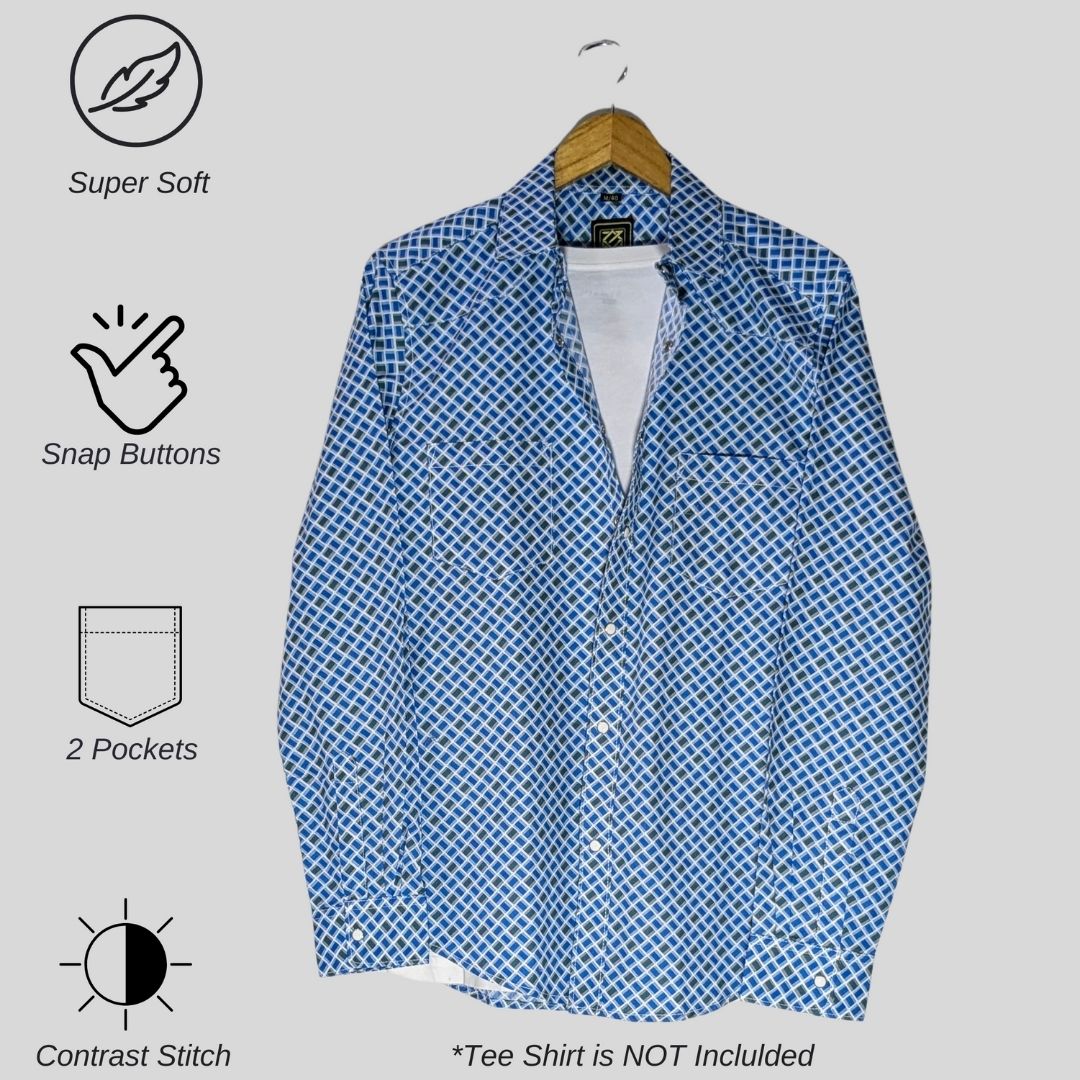 Blue Printed Shirt  with white tee shirt  Inside