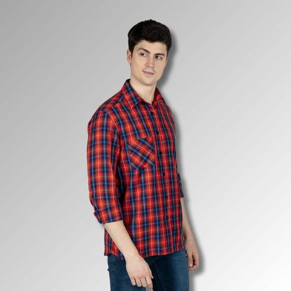 Orange Checks slim  fit mens Shirt