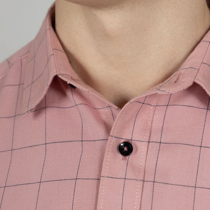 Close Up of Pink  Checks Shirt for  Men