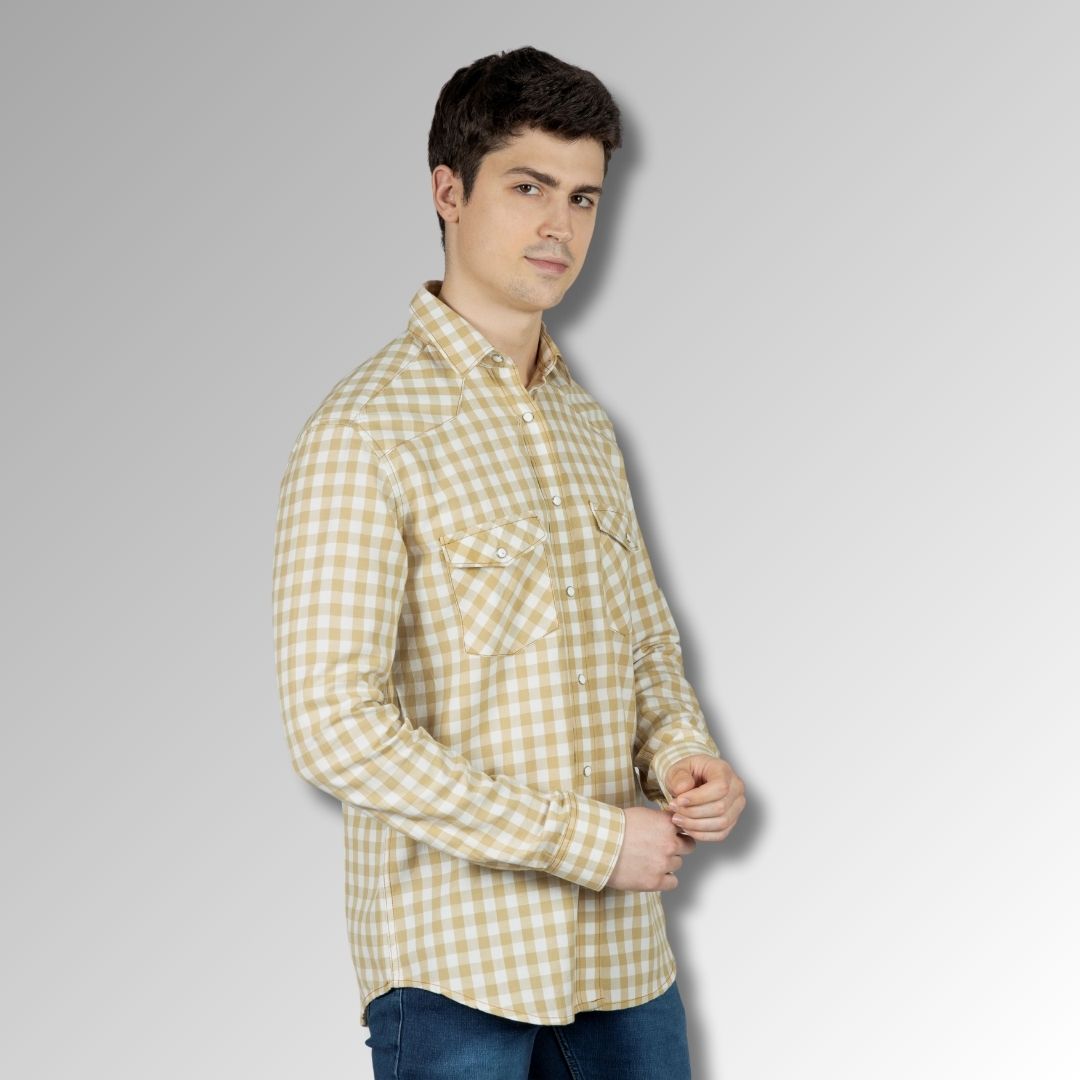 Beige Checks Mens  Shirt