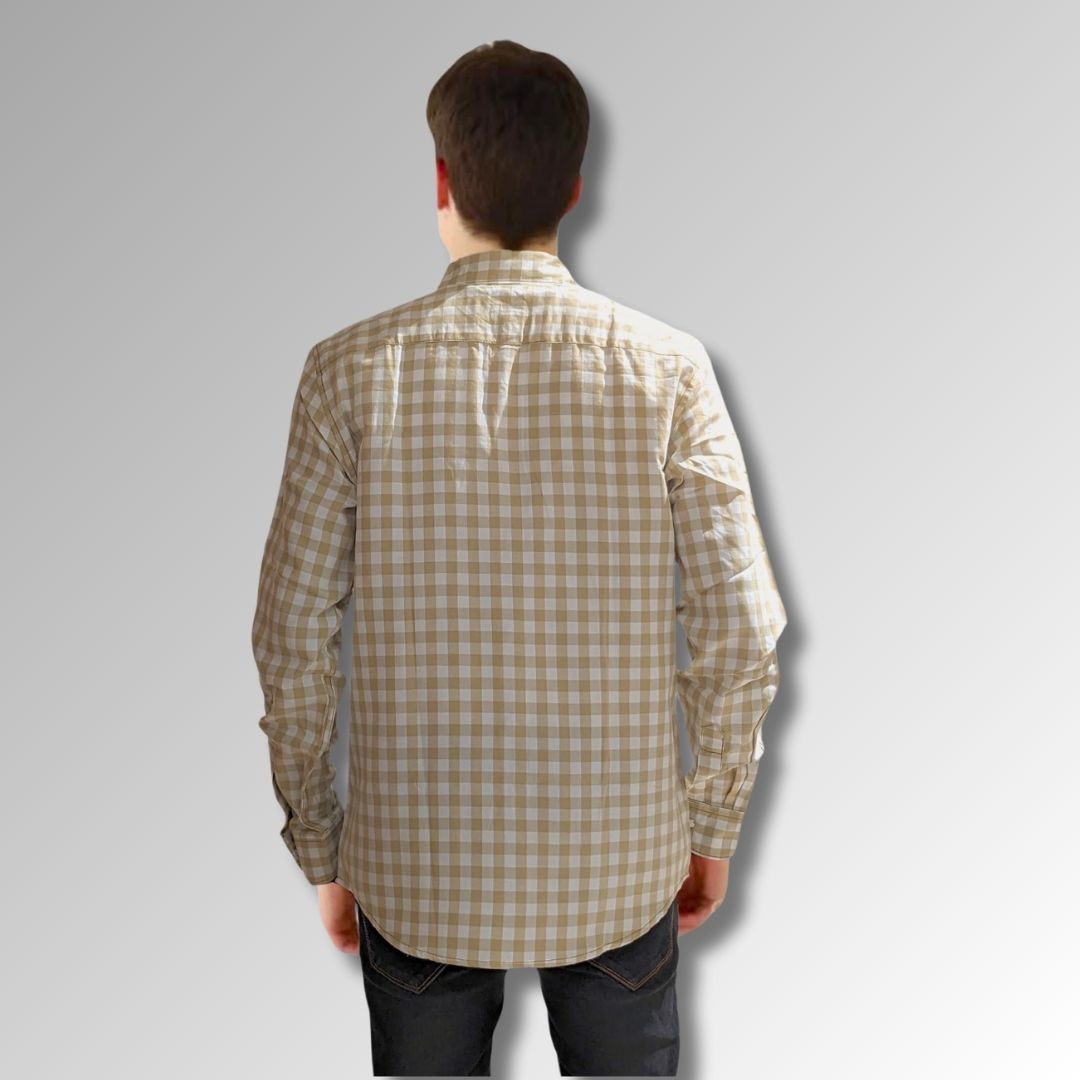 beige Checks Shirt  For Men