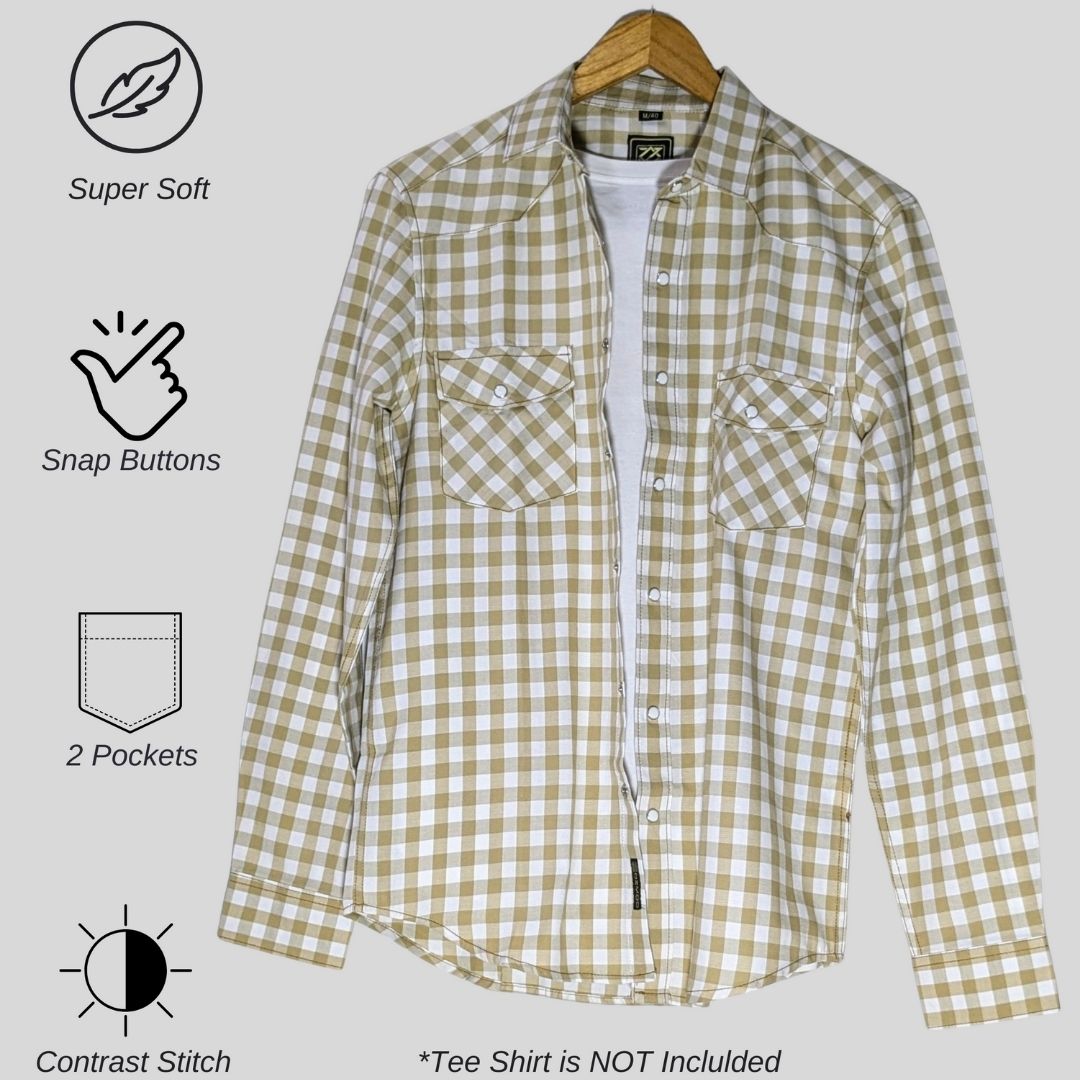 beige Checks Shirt  with white tee shirt  Inside