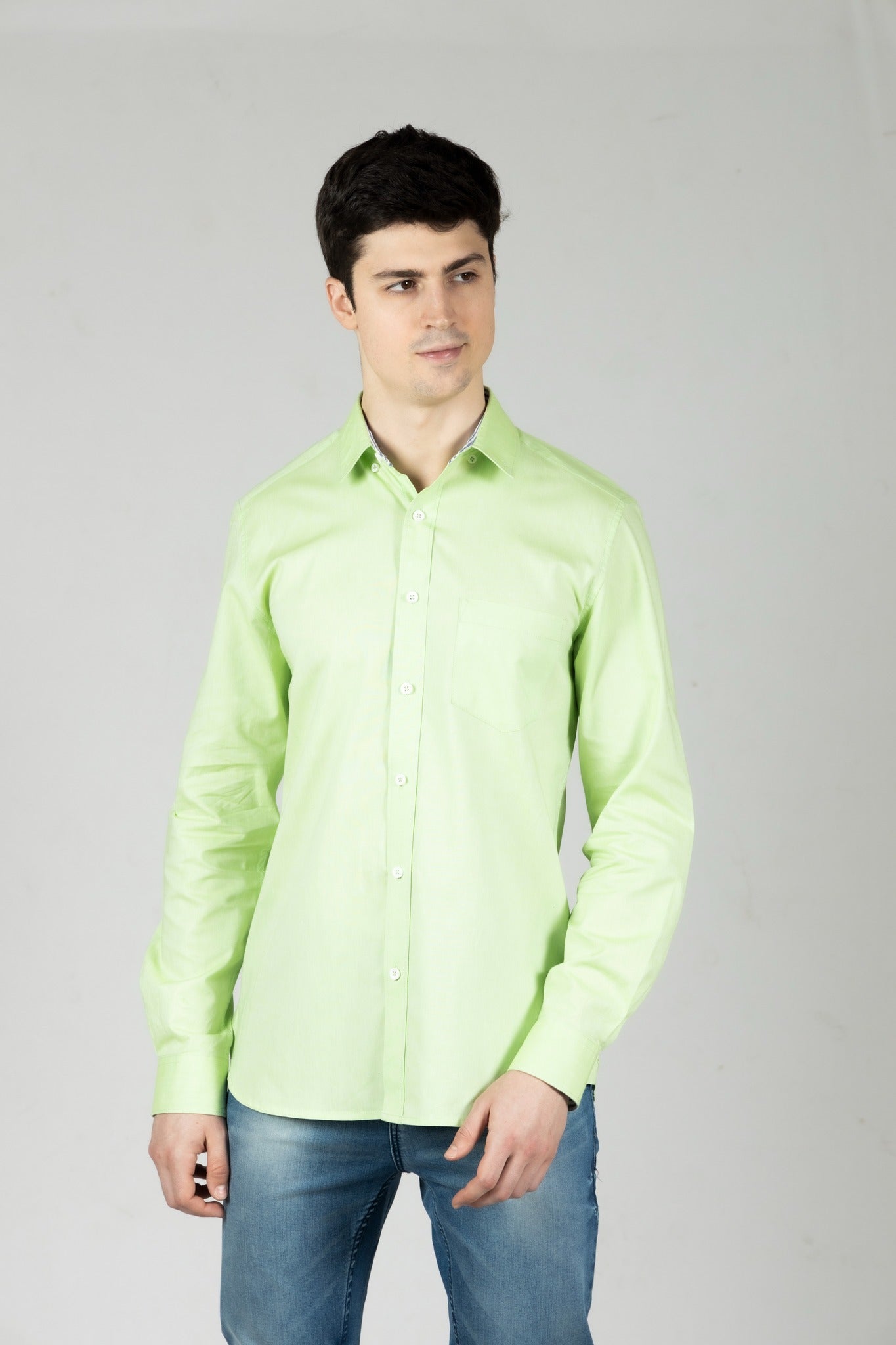 Buy Online Lime Green Regular Fit Men's Oxford Shirt | OZMOD