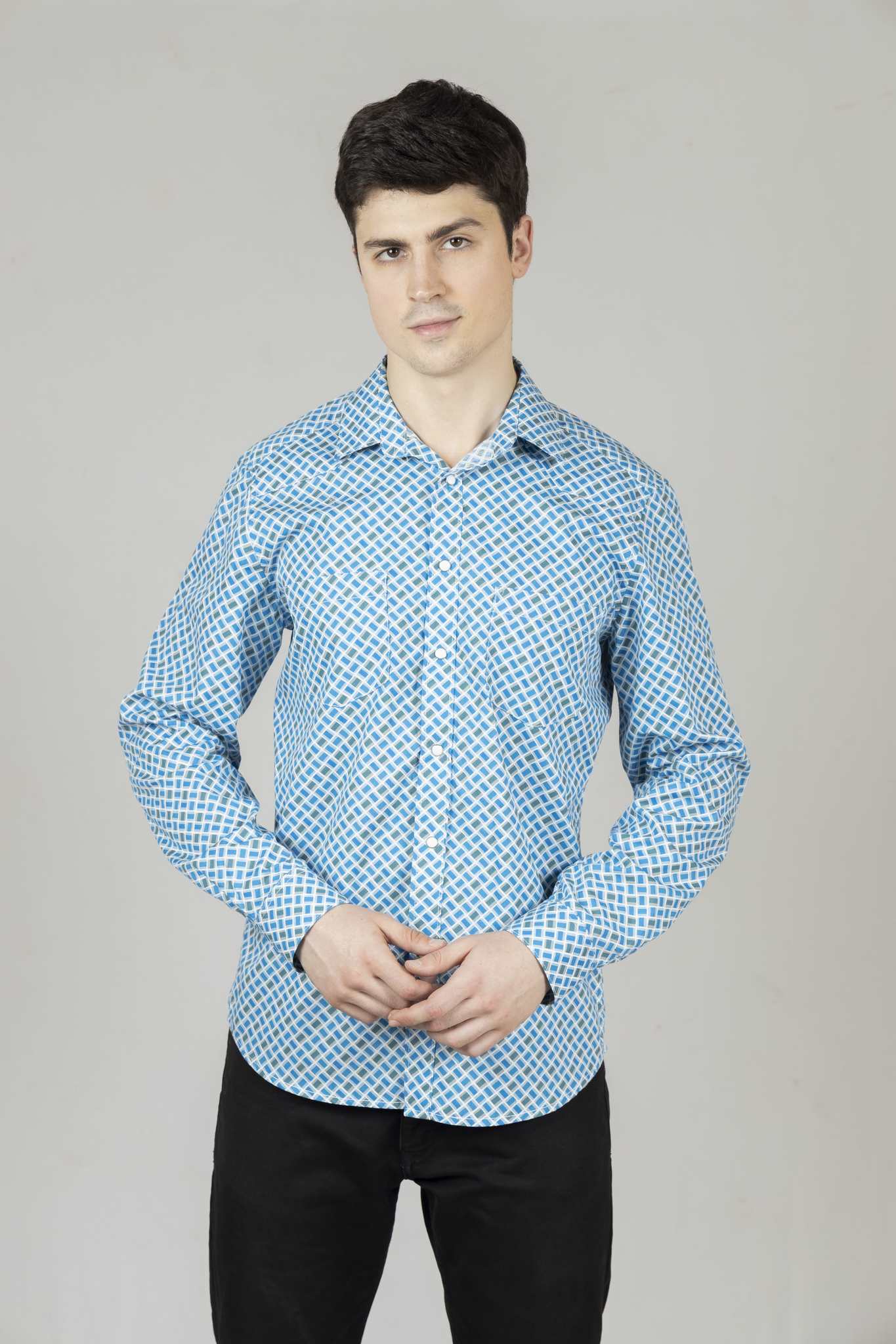 Shop Men's Blue Printed Cotton Western Shirt